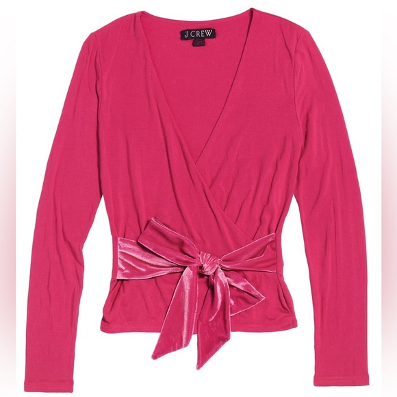 J. Crew Tops - 🎀 J.Crew Pink Velvet Tie Wrap Top (Re-Imagined Collection) – XXS 🎀